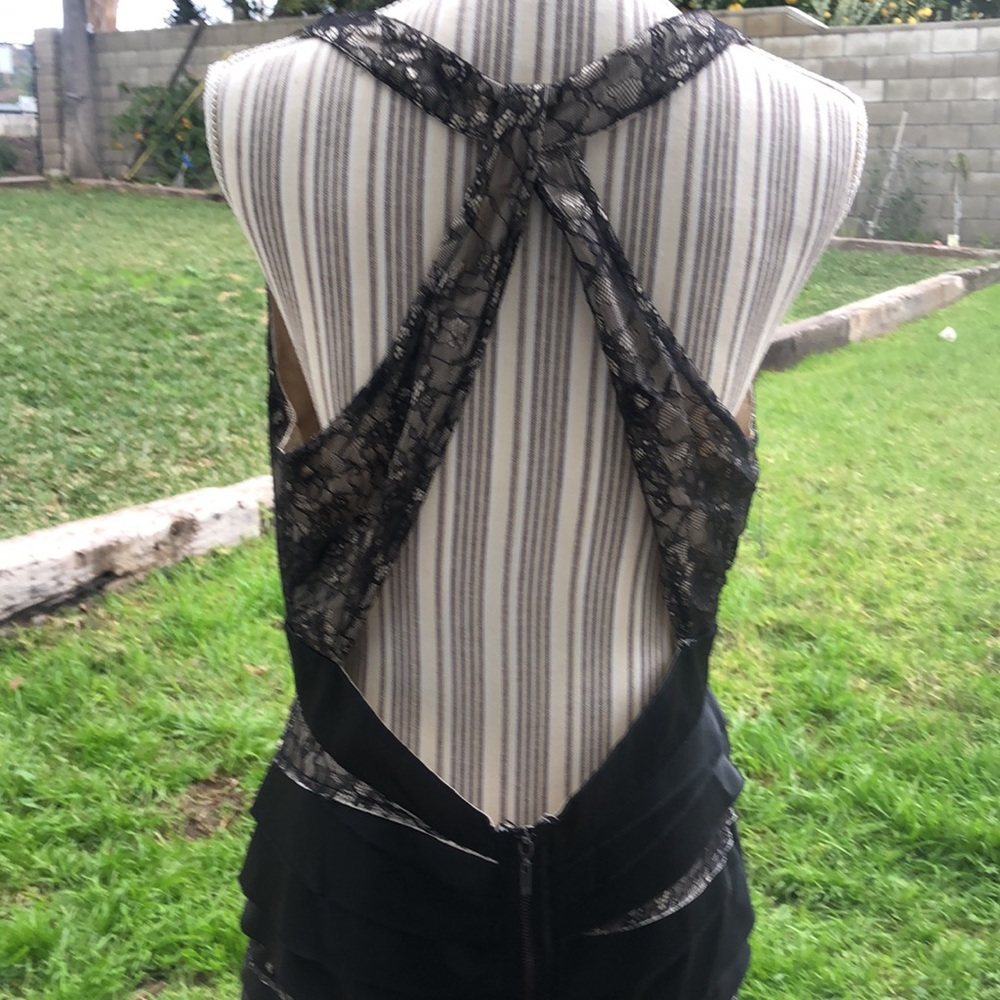 Stunning BEBE layered with satin and lace dress.  Sexy Low deep V cut front. - Picture 5 of 13